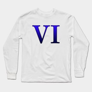 Blue Roman Numeral 6 VI Long Sleeve T-Shirt